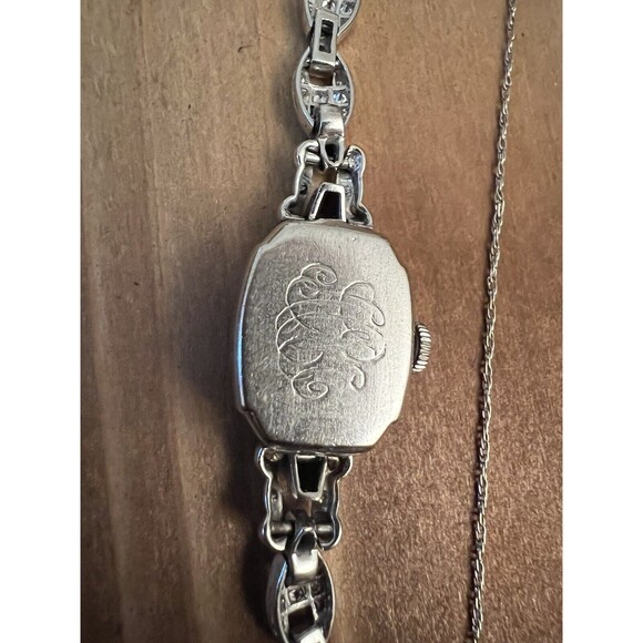 Art Deco Platinum and Diamond watch women’s with Appraisal Paperwork Working main image 9
